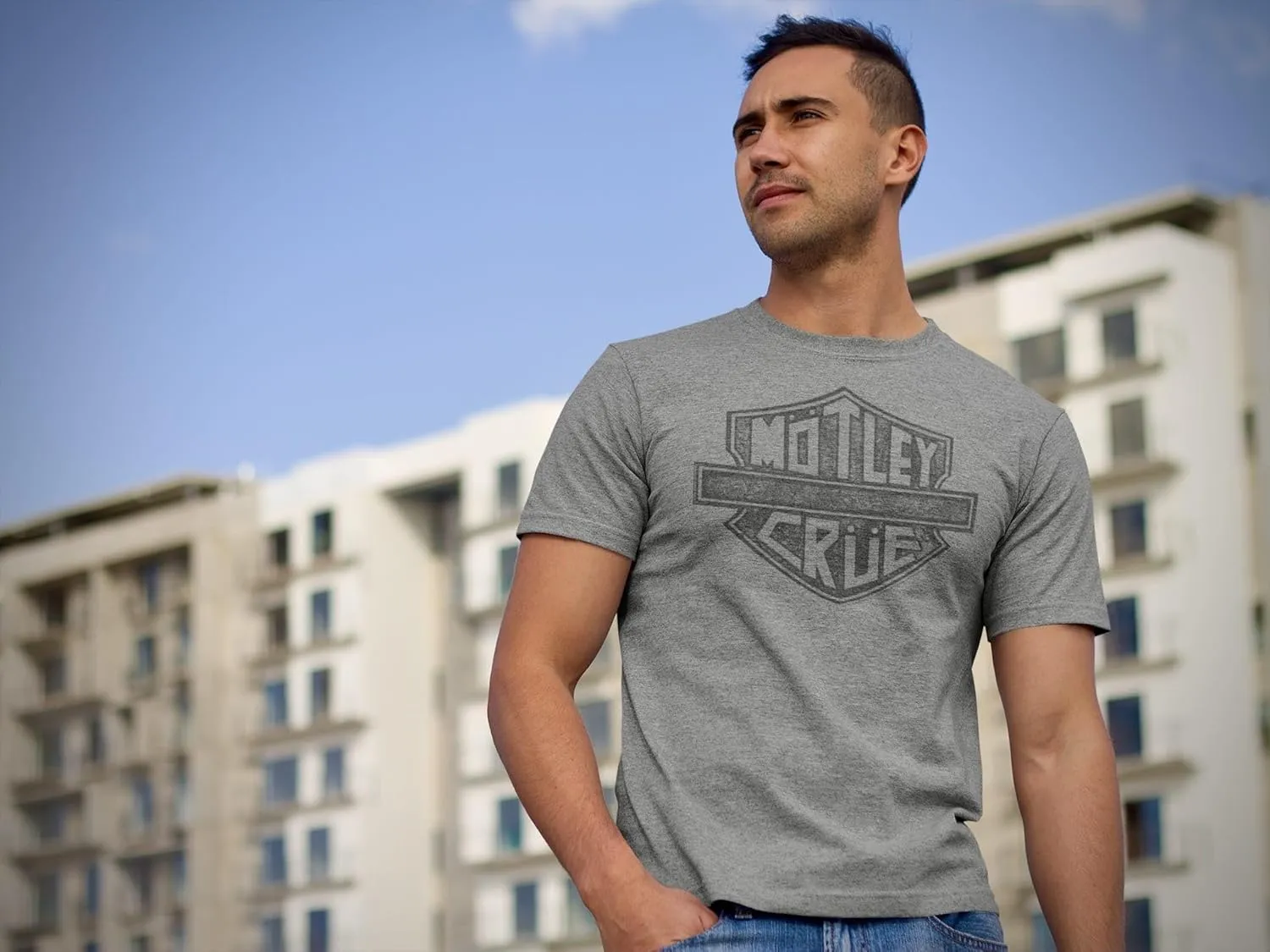 American Classics Motley Crue Heavy Metal Band Motley Crue Sign Distressed Look Adult Short Sleeve T-Shirt Graphic Tee