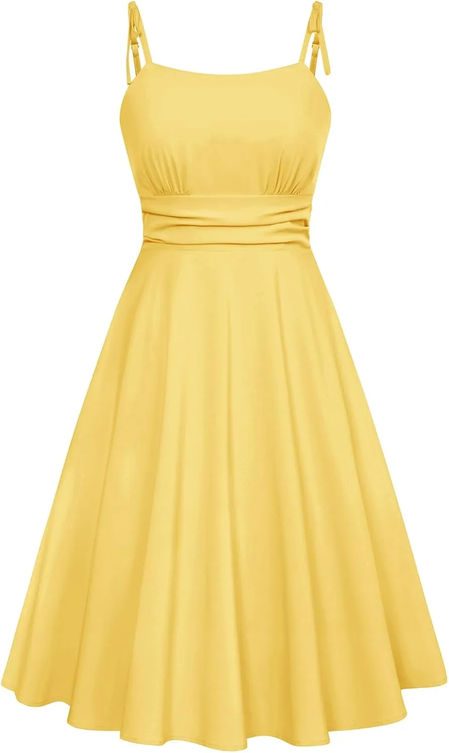 Belle Poque 2025 Summer Dresses for Women Spaghetti Strap Midi Sun Dress Cute Casual Dress with Pockets