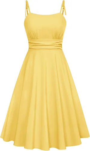 Belle Poque 2025 Summer Dresses for Women Spaghetti Strap Midi Sun Dress Cute Casual Dress with Pockets