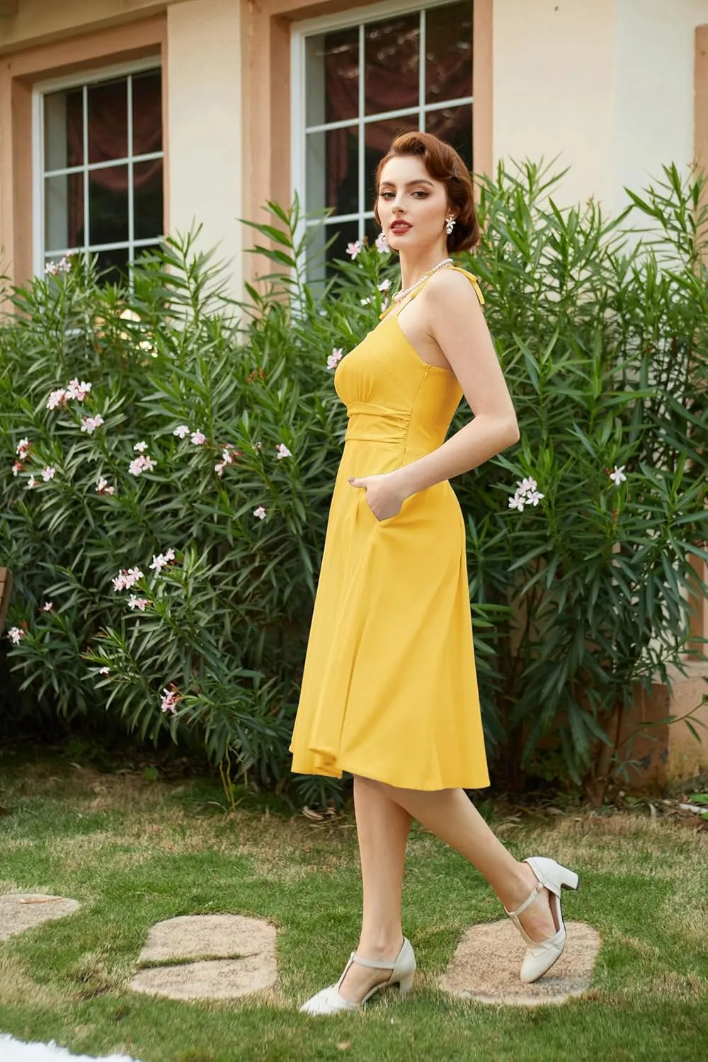 Belle Poque 2025 Summer Dresses for Women Spaghetti Strap Midi Sun Dress Cute Casual Dress with Pockets