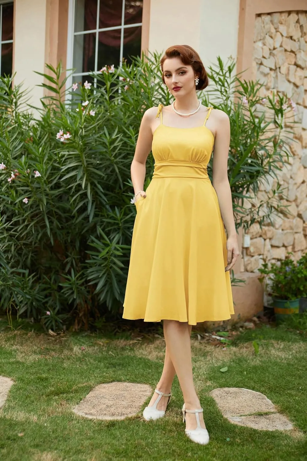 Belle Poque 2025 Summer Dresses for Women Spaghetti Strap Midi Sun Dress Cute Casual Dress with Pockets