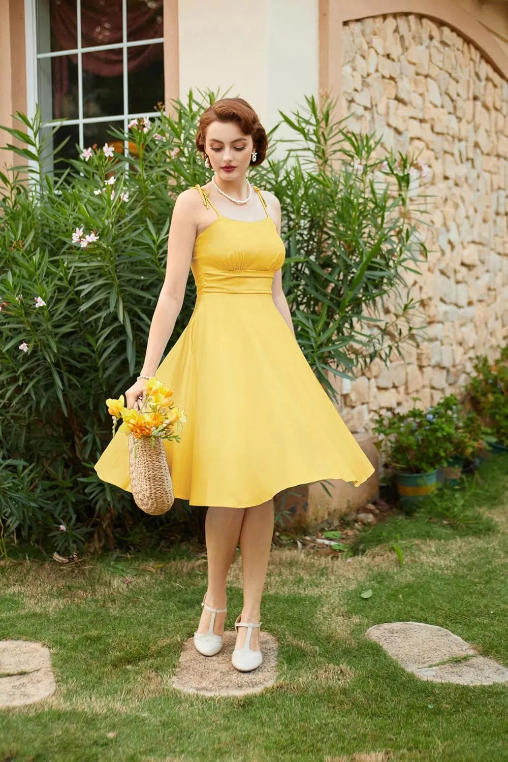 Belle Poque 2025 Summer Dresses for Women Spaghetti Strap Midi Sun Dress Cute Casual Dress with Pockets