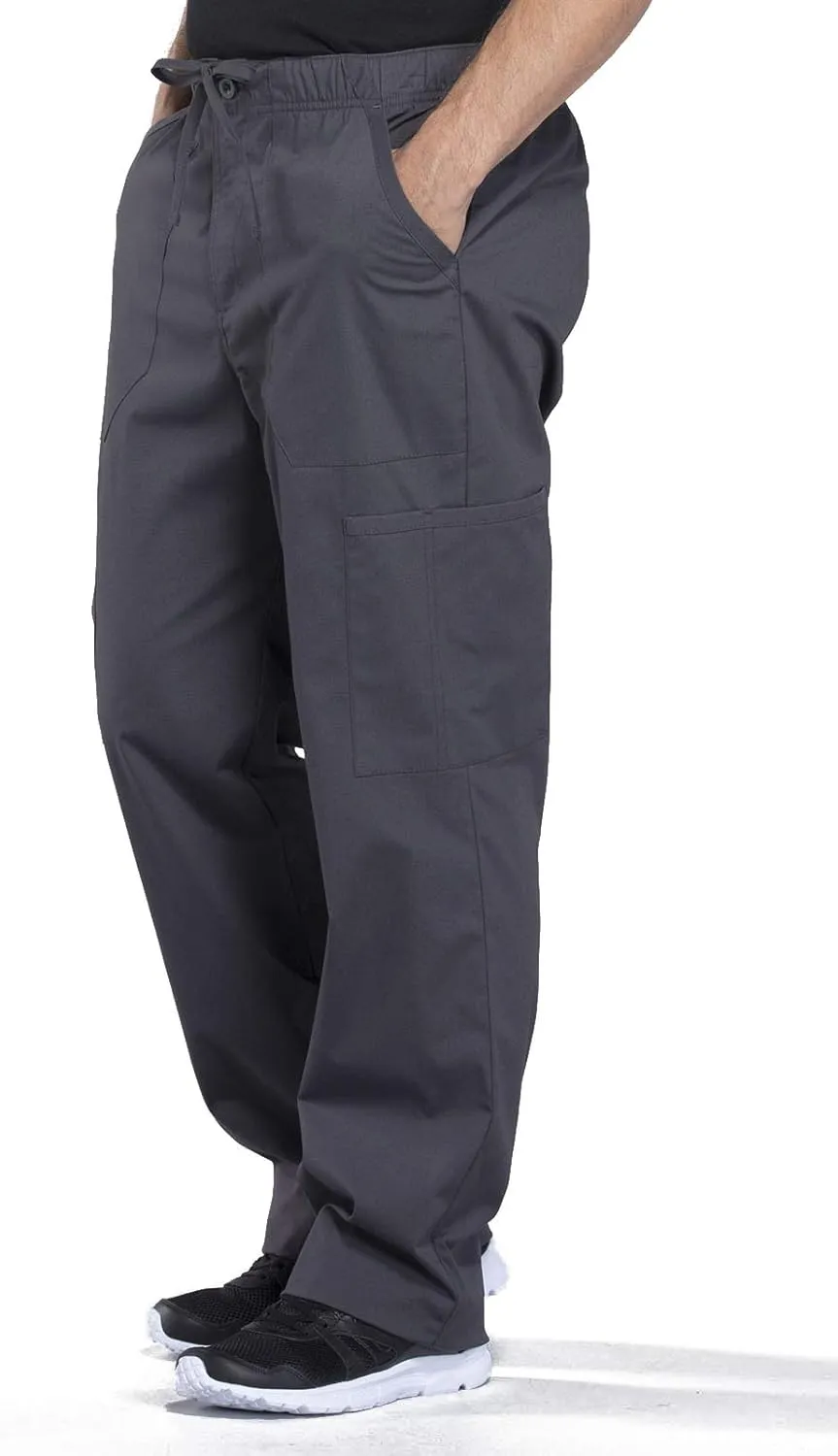 Cherokee Men's Scrub Pant Tapered Leg Fly Front Cargo Pant with 5 Pockets WW190