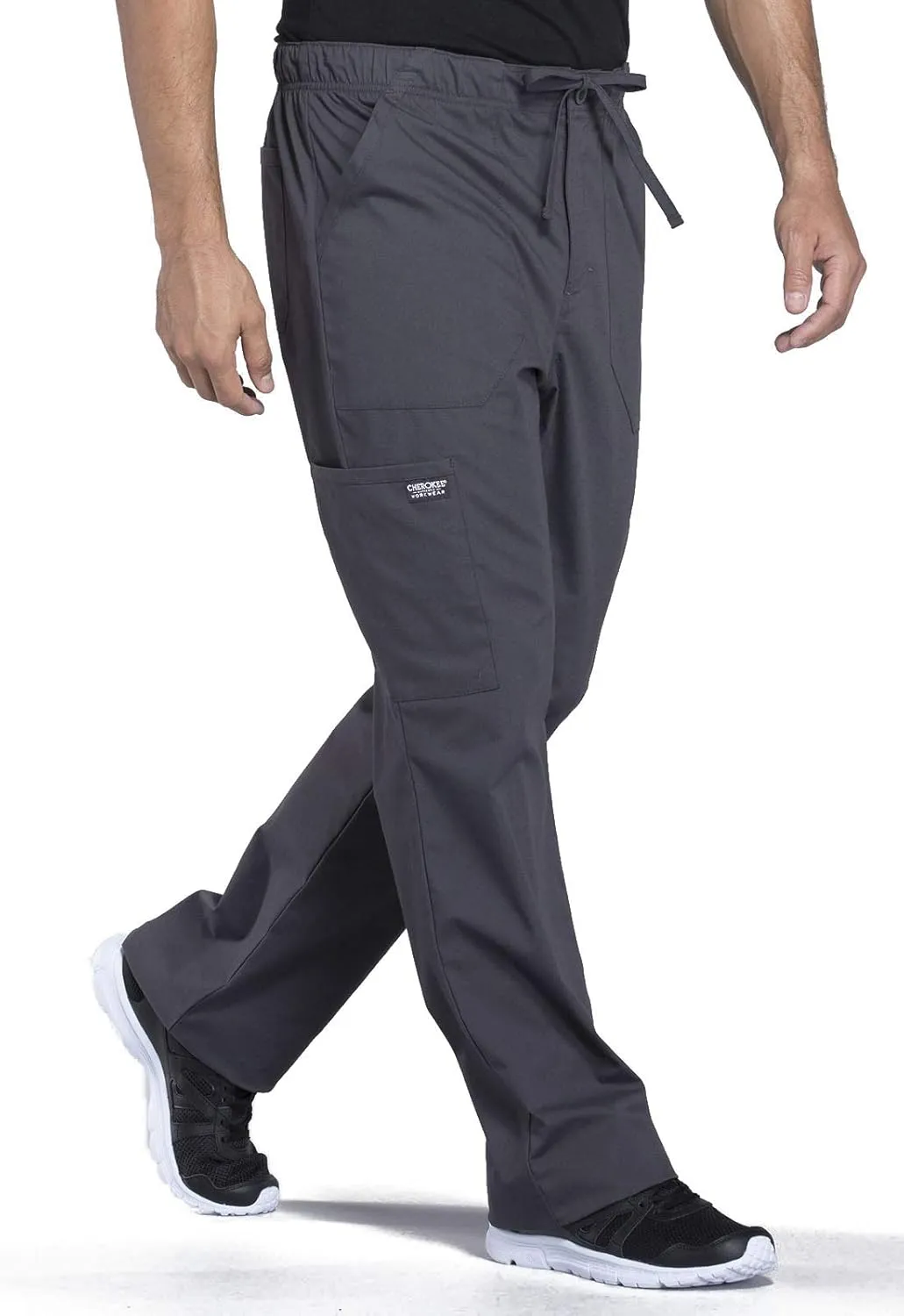 Cherokee Men's Scrub Pant Tapered Leg Fly Front Cargo Pant with 5 Pockets WW190