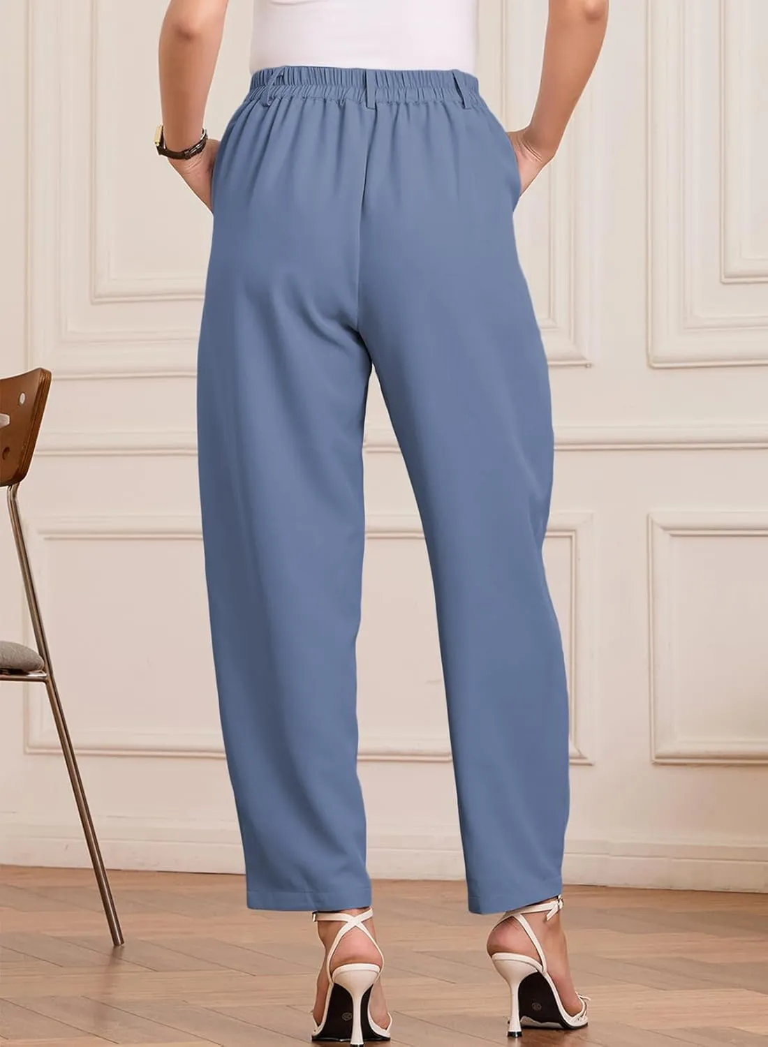 EVALESS Womens Wide Leg Barrel Pants Elastic High Waisted Trousers Business Work Casual Palazzo Pants with Pockets