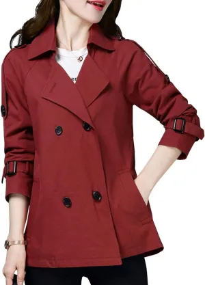 GGUHHU Womens Stylish Double Breasted Notched Collar Cotton Trench Pea Coat Short Windbreaker