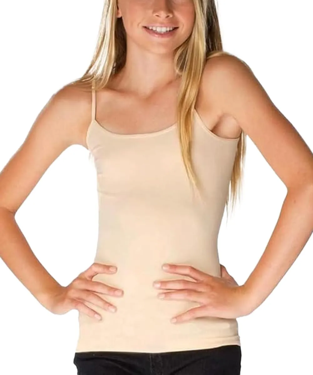 Girls Full Sleeveless Camisole Tank Tops  Stretch Undershirts Comfortable Camis (One Size Fits Ages 10-14)