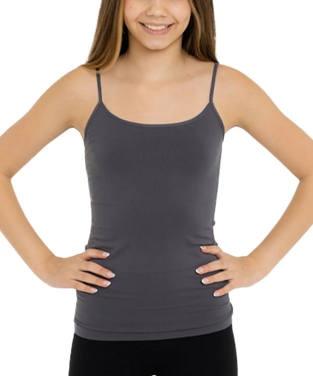 Girls Full Sleeveless Camisole Tank Tops  Stretch Undershirts Comfortable Camis (One Size Fits Ages 10-14)