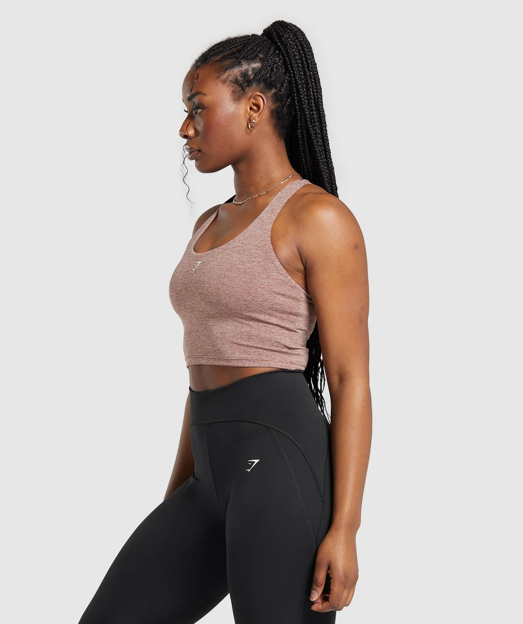Gymshark Marl Racer Crop Tank With Shelf - Rust Brown/Undyed Marl