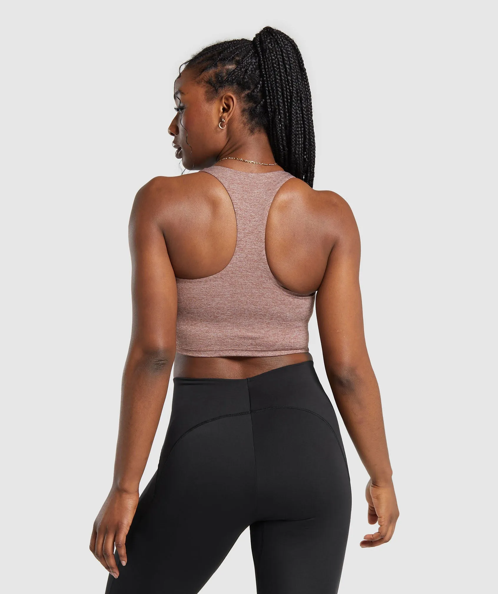 Gymshark Marl Racer Crop Tank With Shelf - Rust Brown/Undyed Marl