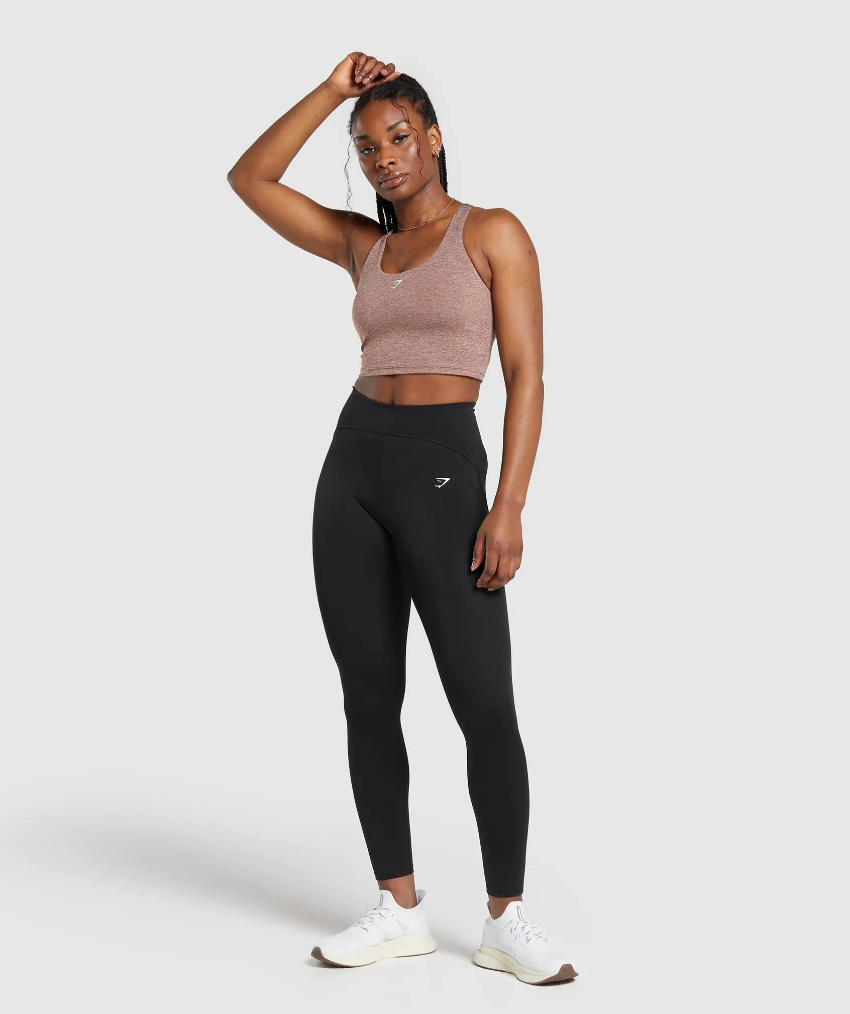 Gymshark Marl Racer Crop Tank With Shelf - Rust Brown/Undyed Marl