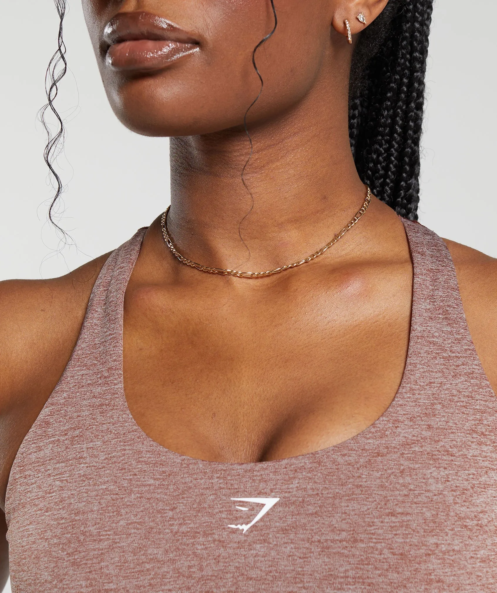 Gymshark Marl Racer Crop Tank With Shelf - Rust Brown/Undyed Marl