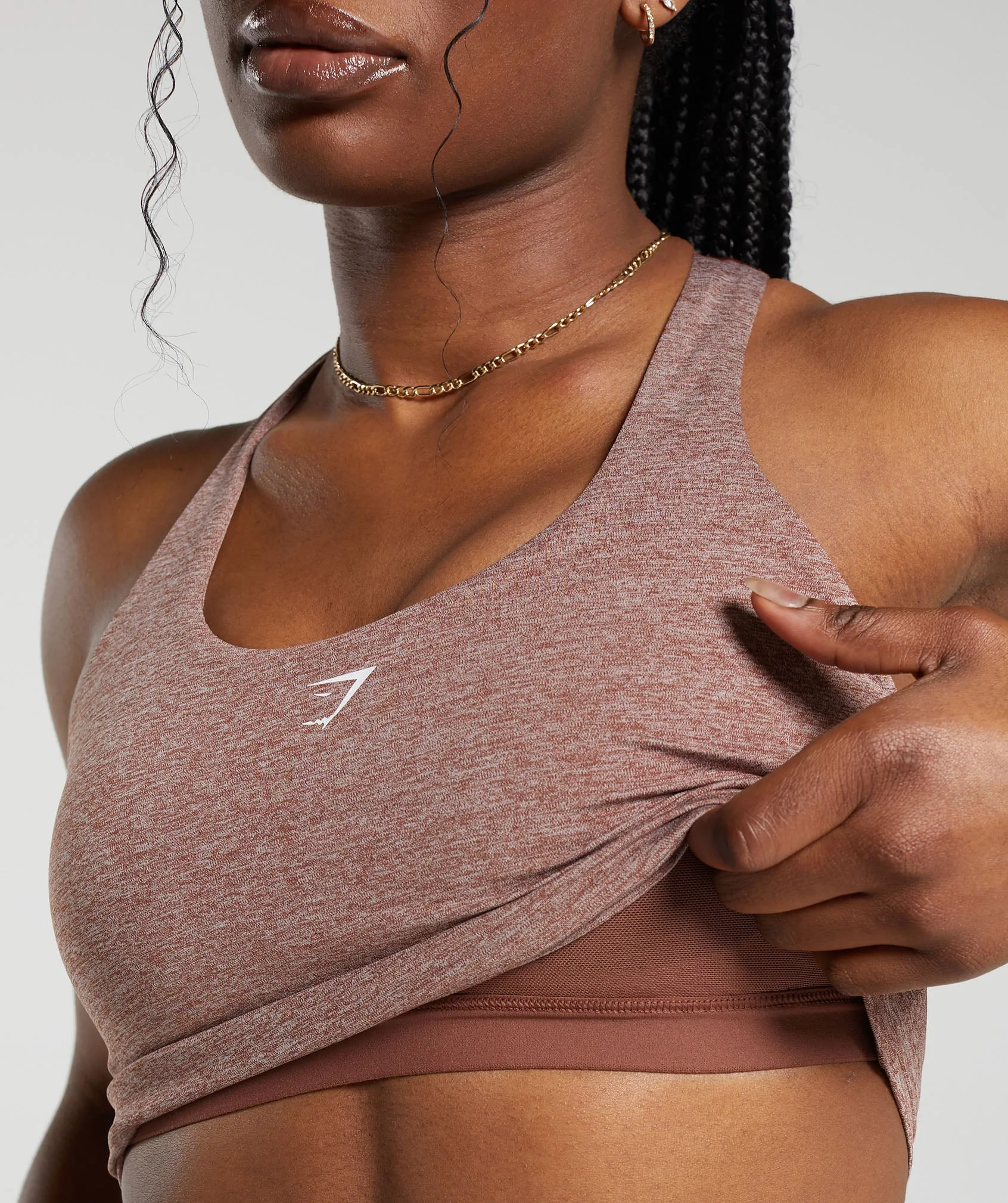 Gymshark Marl Racer Crop Tank With Shelf - Rust Brown/Undyed Marl