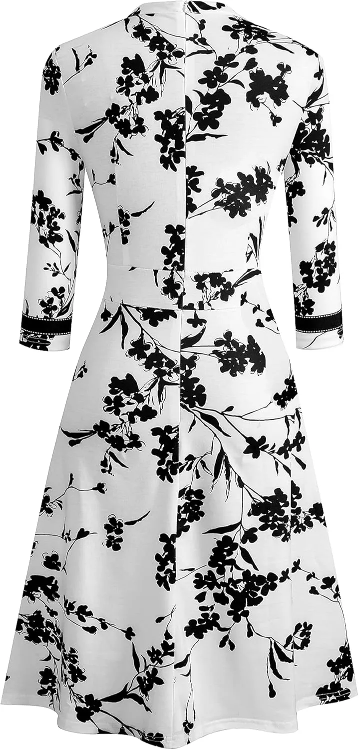 HOMEYEE Women's Chic Crew Neck 3/4 Sleeve Party Homecoming Aline Dress A135