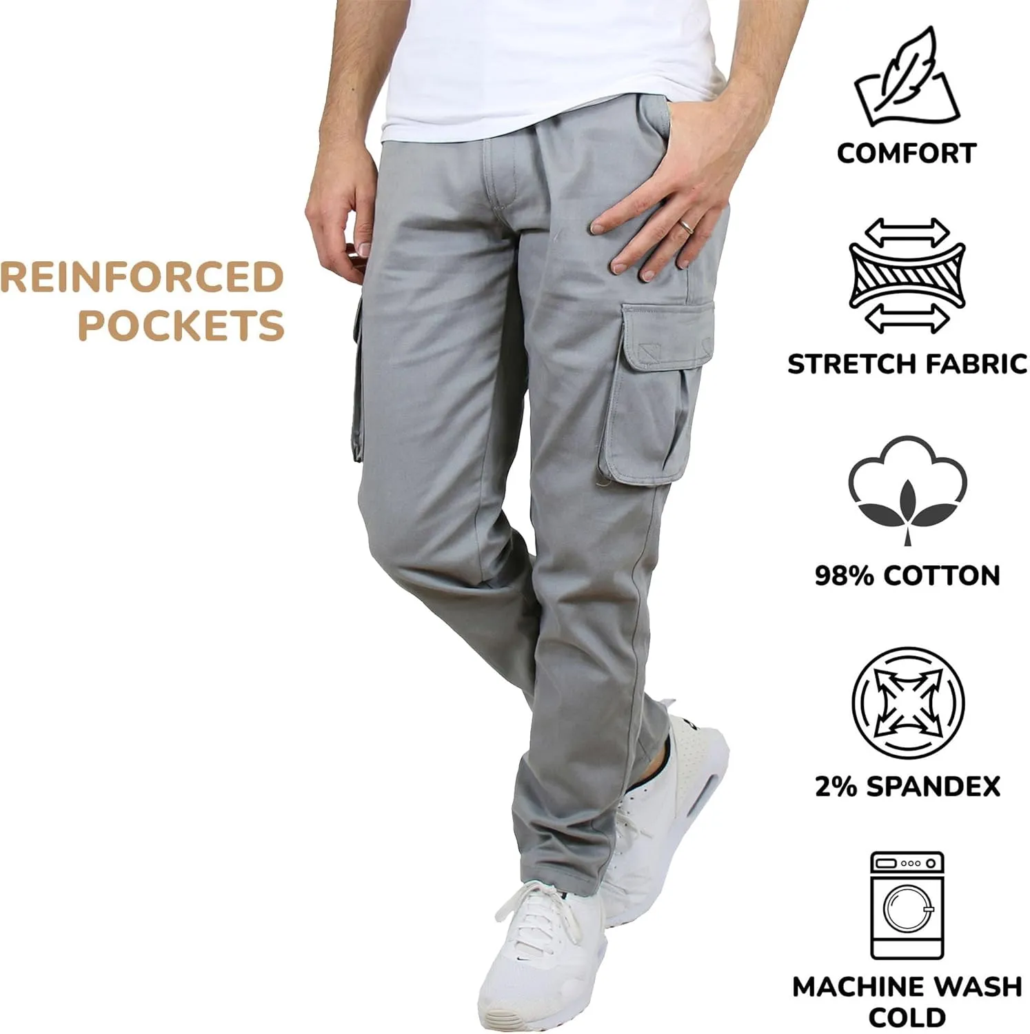 Men's Flex-Stretch Cotton Cargo Pants, 31-Inch Inseam - Comfortable and Durable