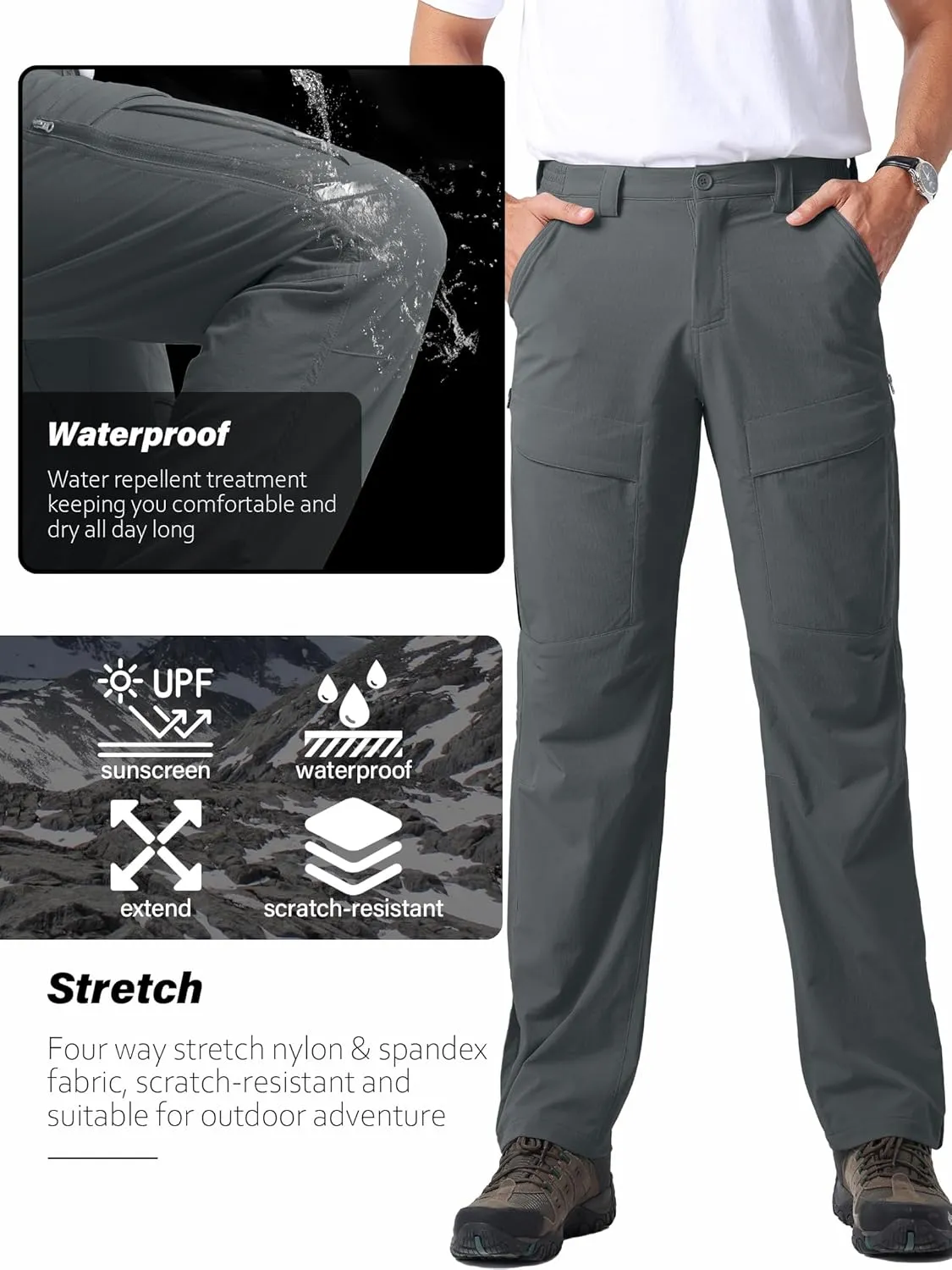 Mens Hiking Pants Quick Cool Dry Tactical Cargo Pants Outdoor Casual Work Waterproof Lightweight for Fishing Safari Camping