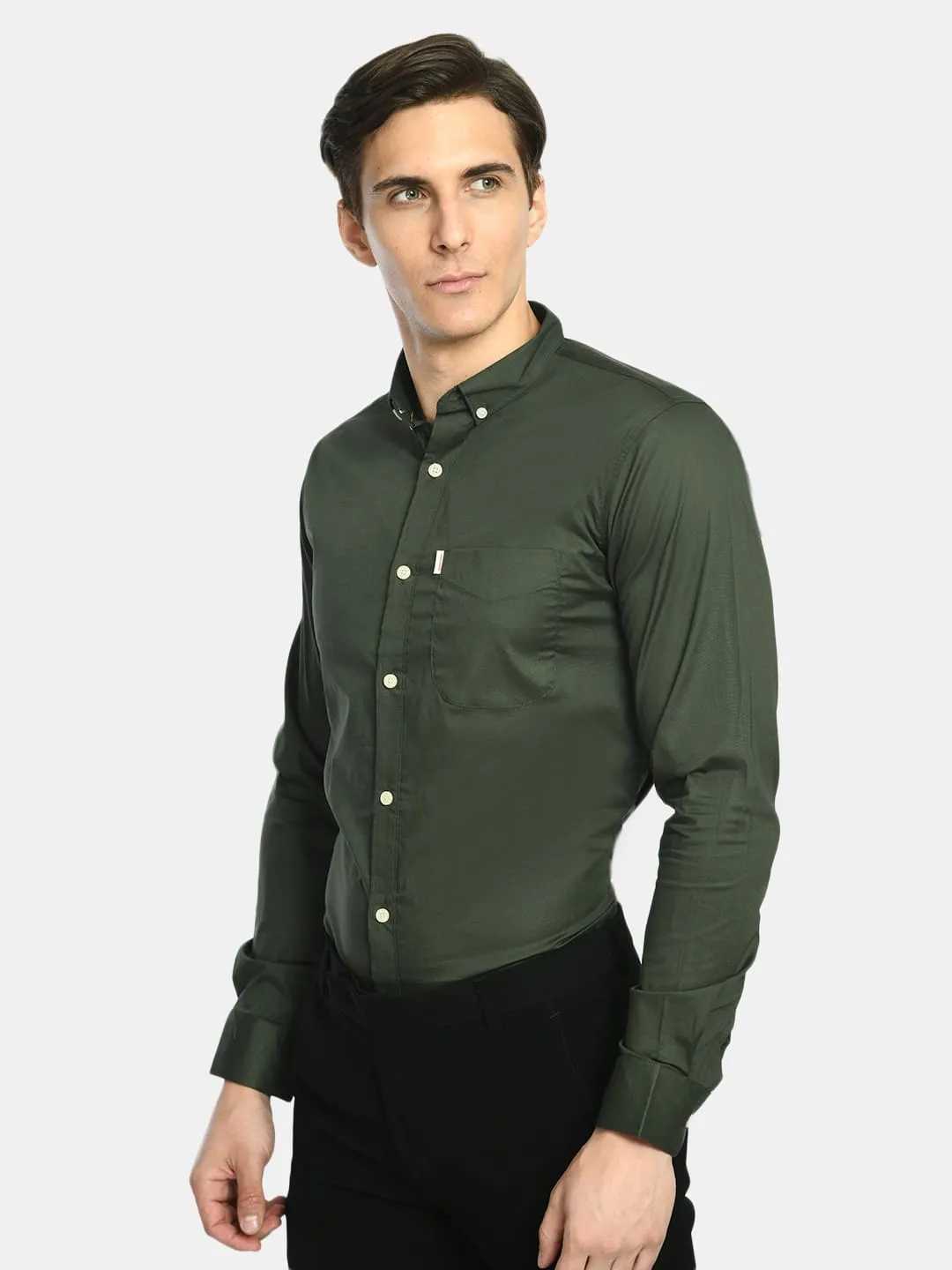 Men's Martini Olive Solid Cotton Regular Fit Shirt