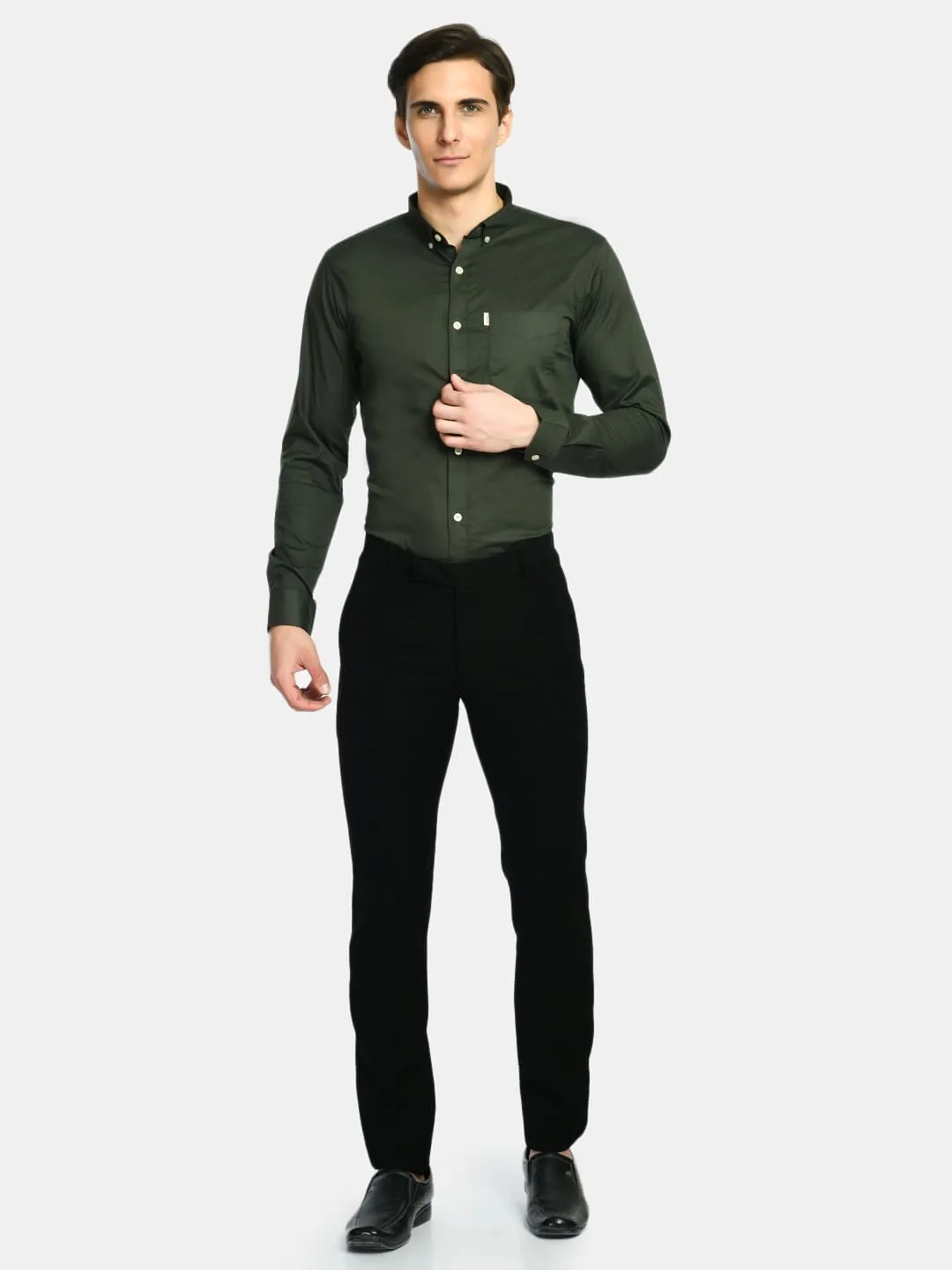 Men's Martini Olive Solid Cotton Regular Fit Shirt