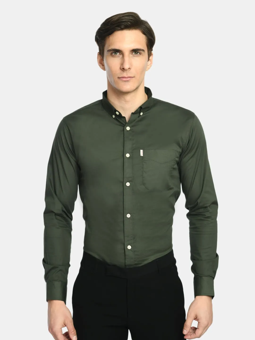 Men's Martini Olive Solid Cotton Regular Fit Shirt