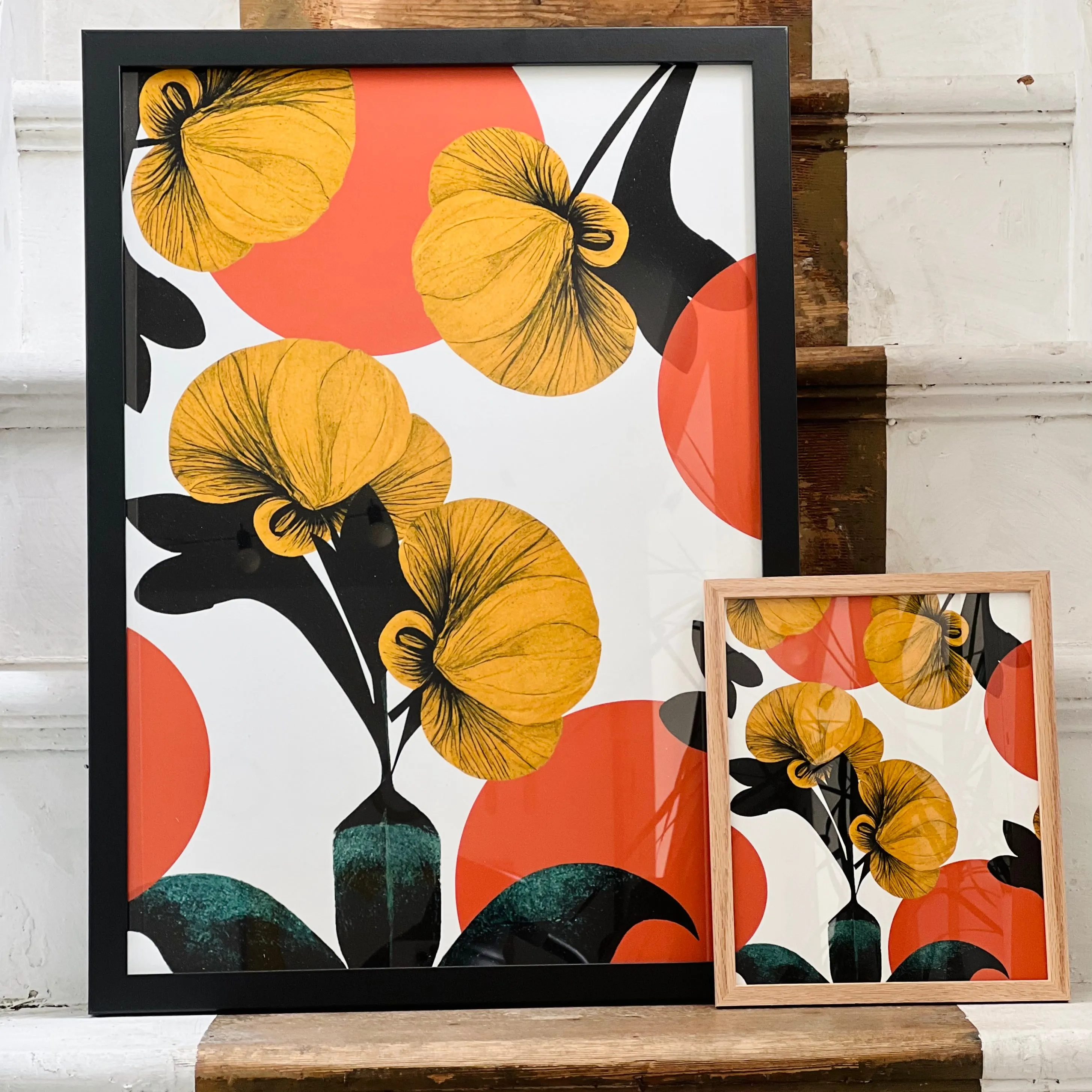 Nasturtiums and Peach Polka Dots Graphic Print