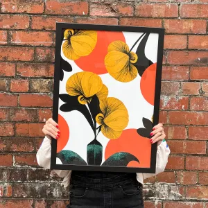 Nasturtiums and Peach Polka Dots Graphic Print