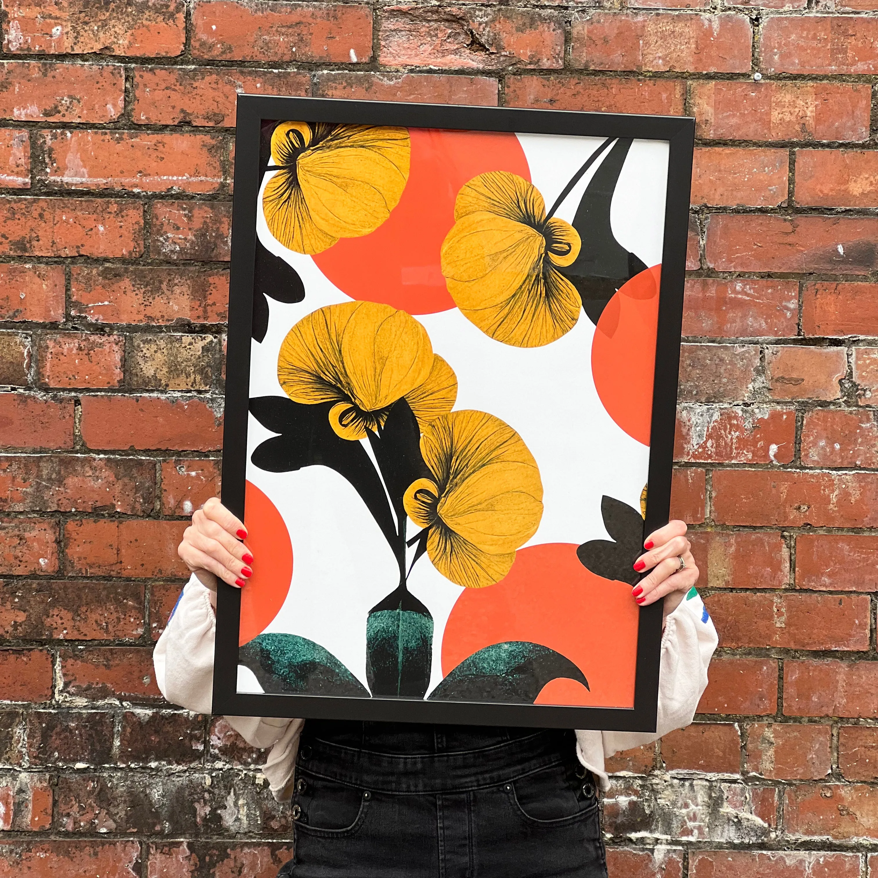 Nasturtiums and Peach Polka Dots Graphic Print