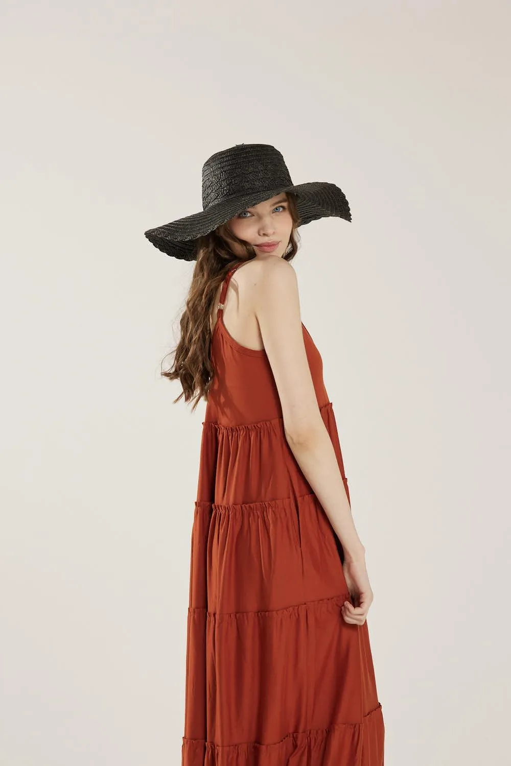 noflik Women's Comfortable and Flowy Knit V-Neckline Ruffle Tiers Knit Maxi Dress