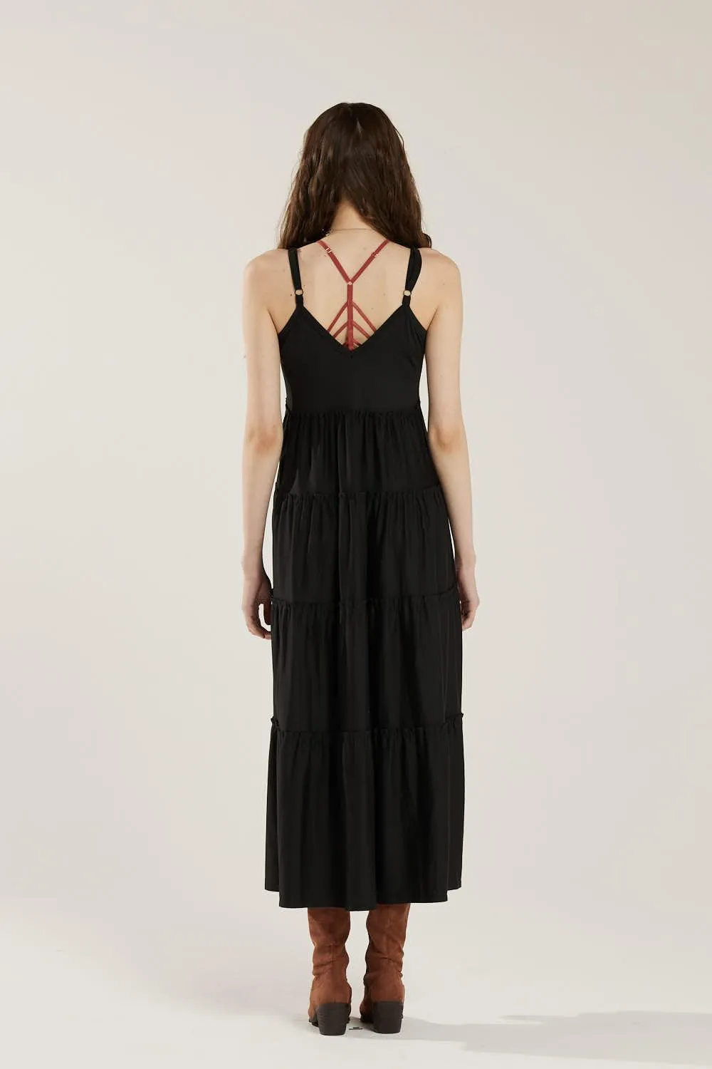 noflik Women's Comfortable and Flowy Knit V-Neckline Ruffle Tiers Knit Maxi Dress