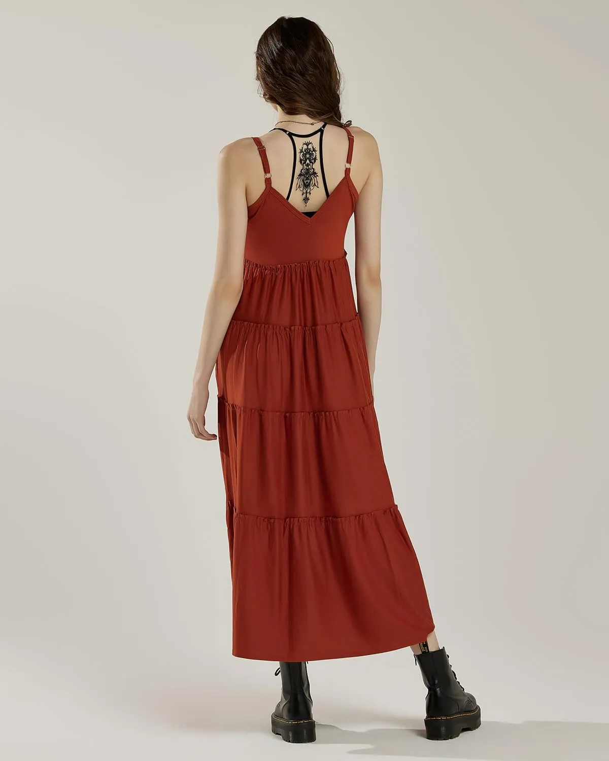 noflik Women's Comfortable and Flowy Knit V-Neckline Ruffle Tiers Knit Maxi Dress
