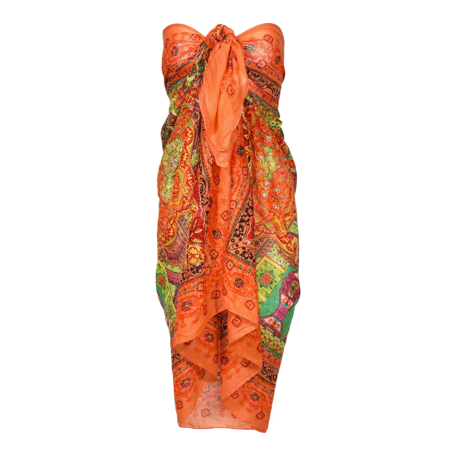 Orange Metallic Embroidered Cotton Sarong