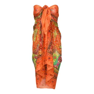 Orange Metallic Embroidered Cotton Sarong