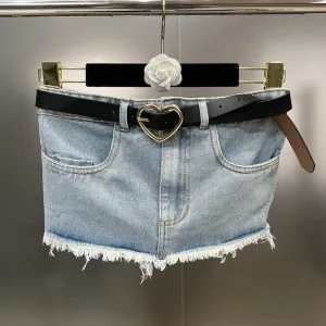 Patchwork Pocket Tank Tops For Women High Waist Sexy Denim Spliced Belt Vest Female Fashion Style Clothing