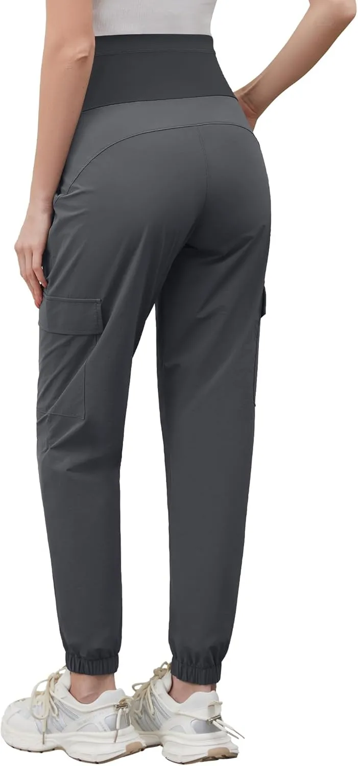 POSHGLAM Maternity Cargo Joggers Quick-Dry Lightweight Casual Lounge Hiking Active Pants