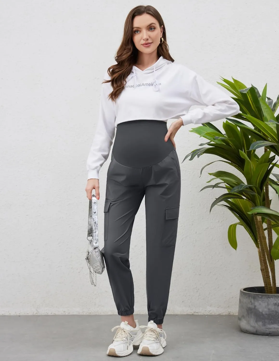 POSHGLAM Maternity Cargo Joggers Quick-Dry Lightweight Casual Lounge Hiking Active Pants