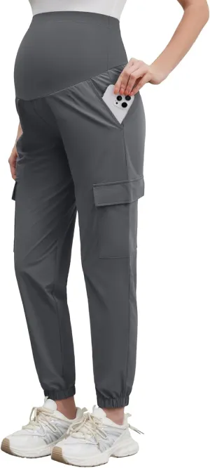 POSHGLAM Maternity Cargo Joggers Quick-Dry Lightweight Casual Lounge Hiking Active Pants