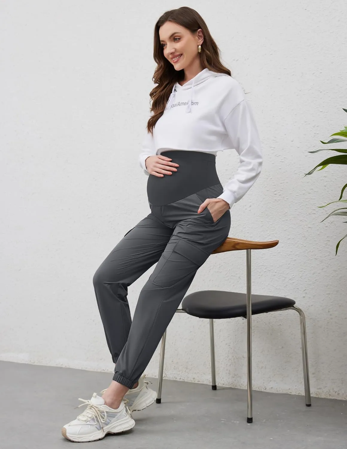 POSHGLAM Maternity Cargo Joggers Quick-Dry Lightweight Casual Lounge Hiking Active Pants