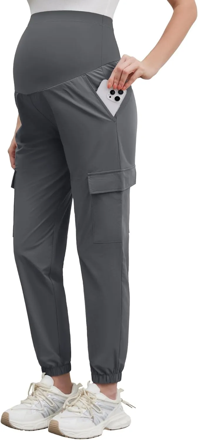 POSHGLAM Maternity Cargo Joggers Quick-Dry Lightweight Casual Lounge Hiking Active Pants