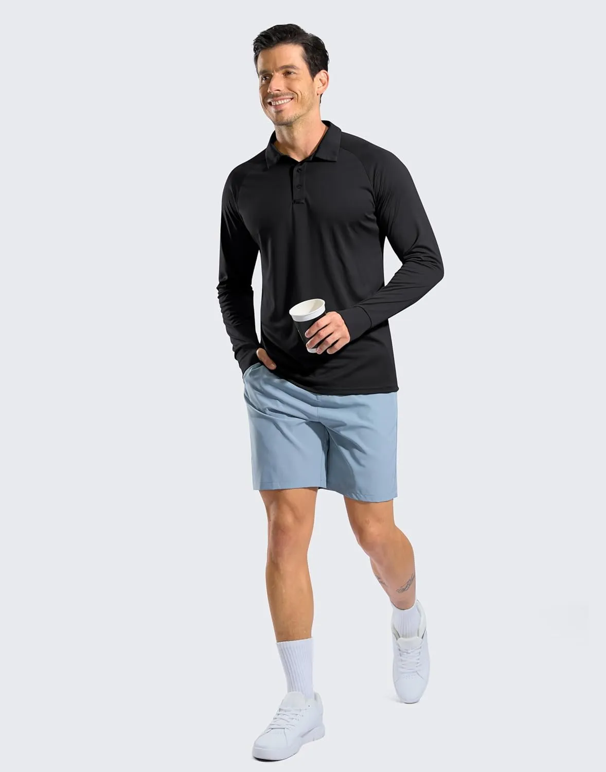 Pudolla Men's Long Sleeve Golf Polo Shirt UPF 50  Lightweight Sun Protection Cool Shirts for Men Work Fishing Hiking