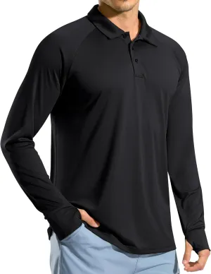 Pudolla Men's Long Sleeve Golf Polo Shirt UPF 50  Lightweight Sun Protection Cool Shirts for Men Work Fishing Hiking