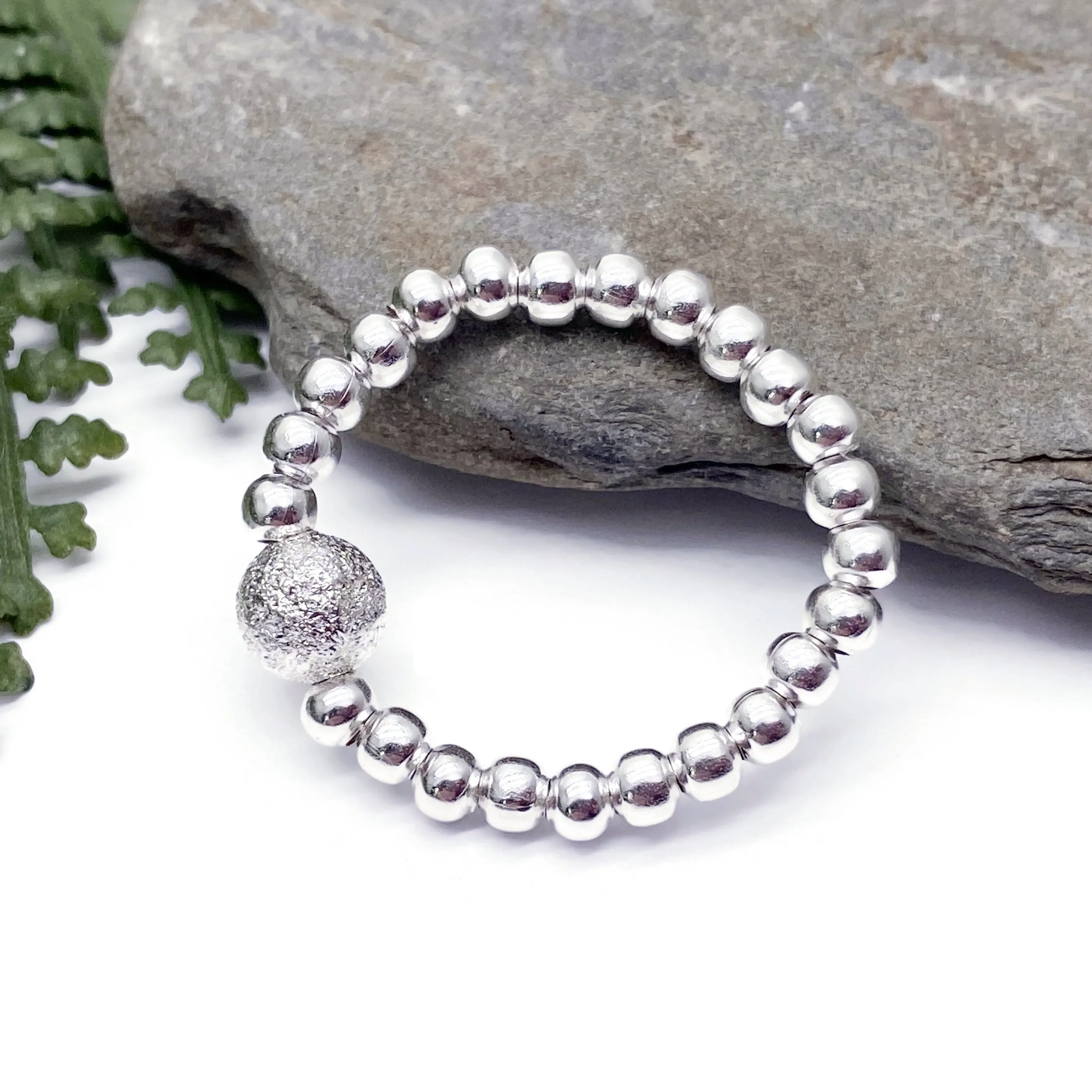 Stardust Charm Stretch Ring with Silver Plated Beads