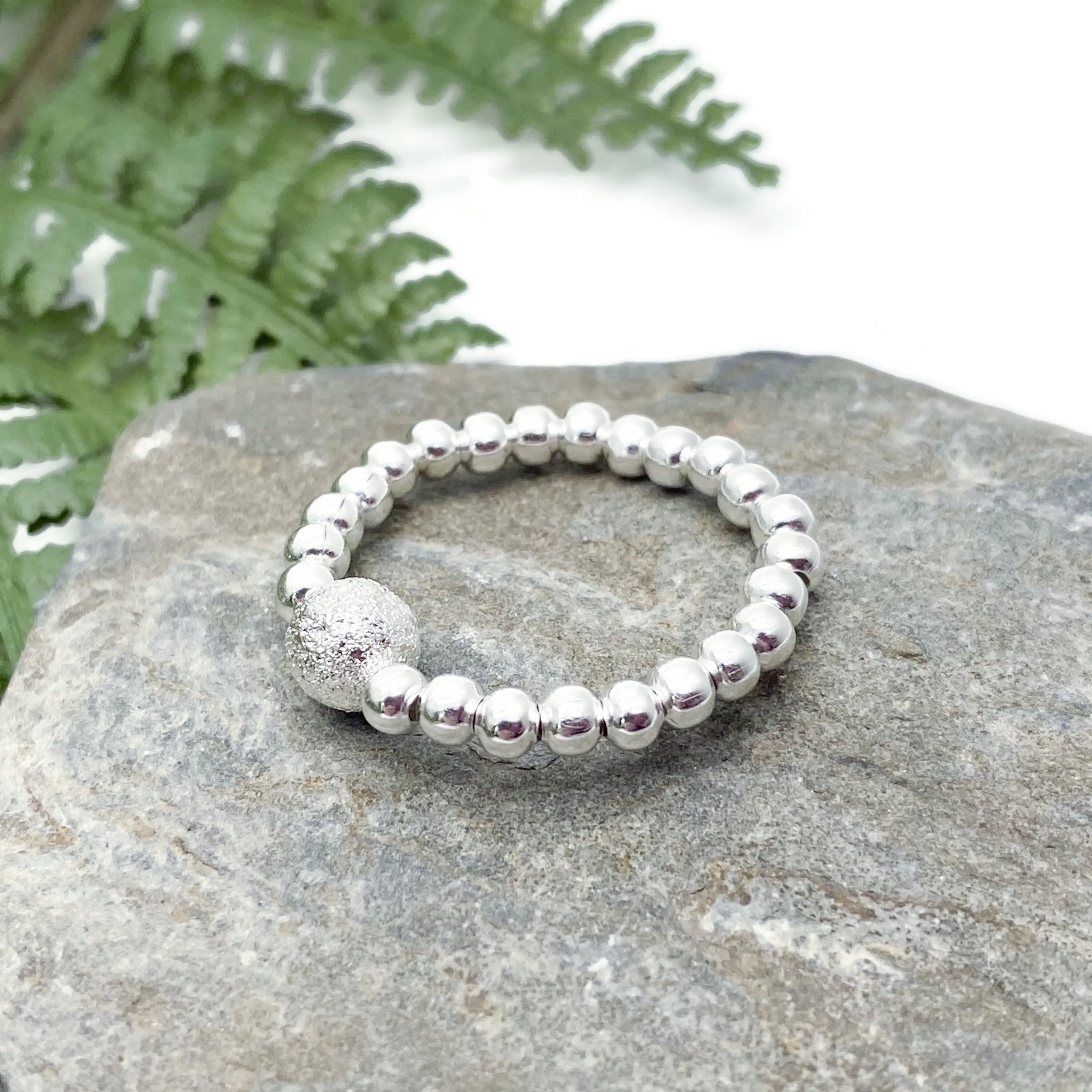 Stardust Charm Stretch Ring with Silver Plated Beads