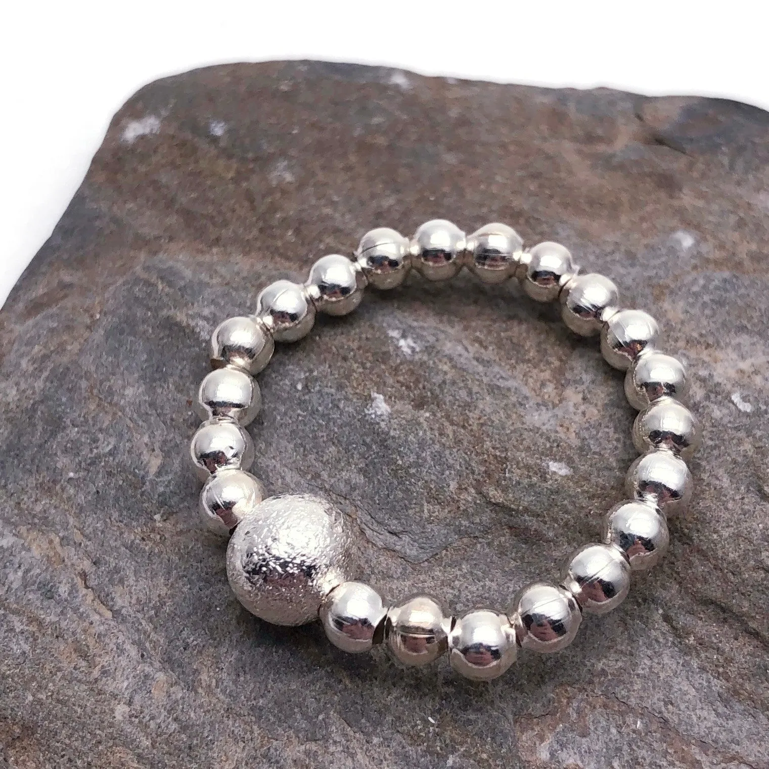 Stardust Charm Stretch Ring with Silver Plated Beads