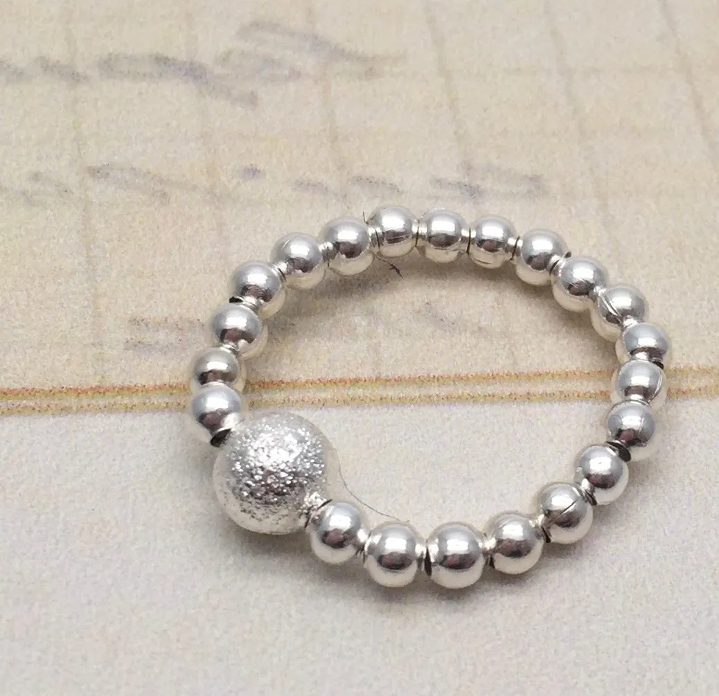 Stardust Charm Stretch Ring with Silver Plated Beads