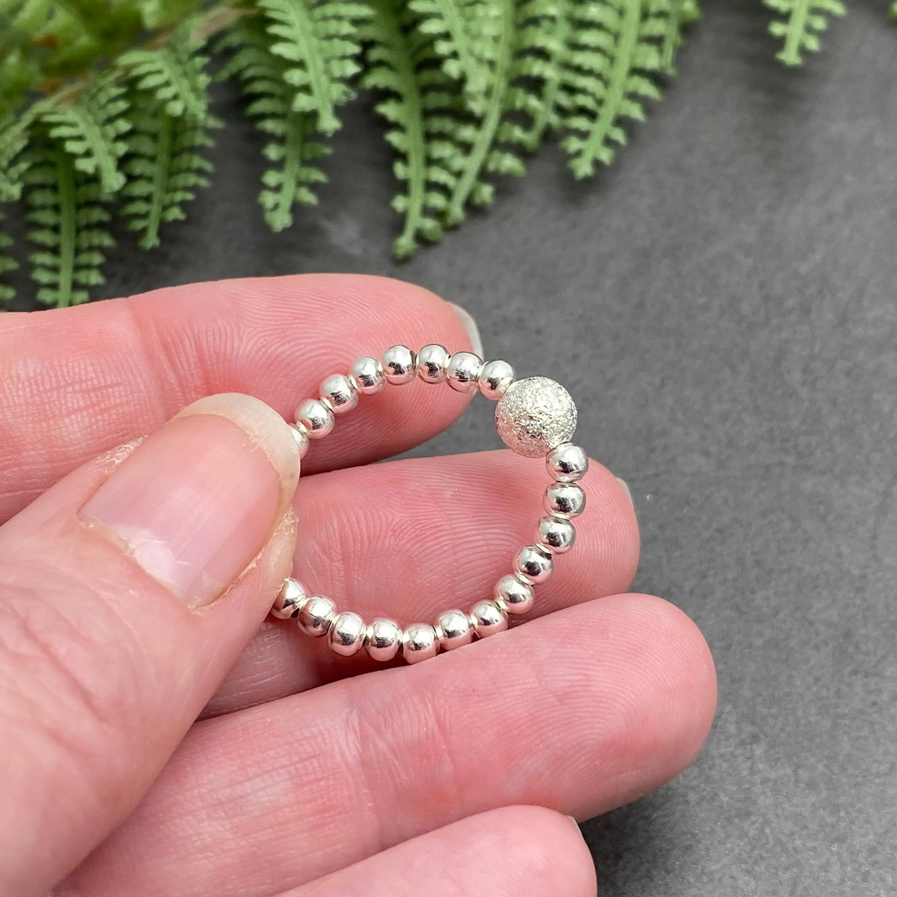 Stardust Charm Stretch Ring with Silver Plated Beads