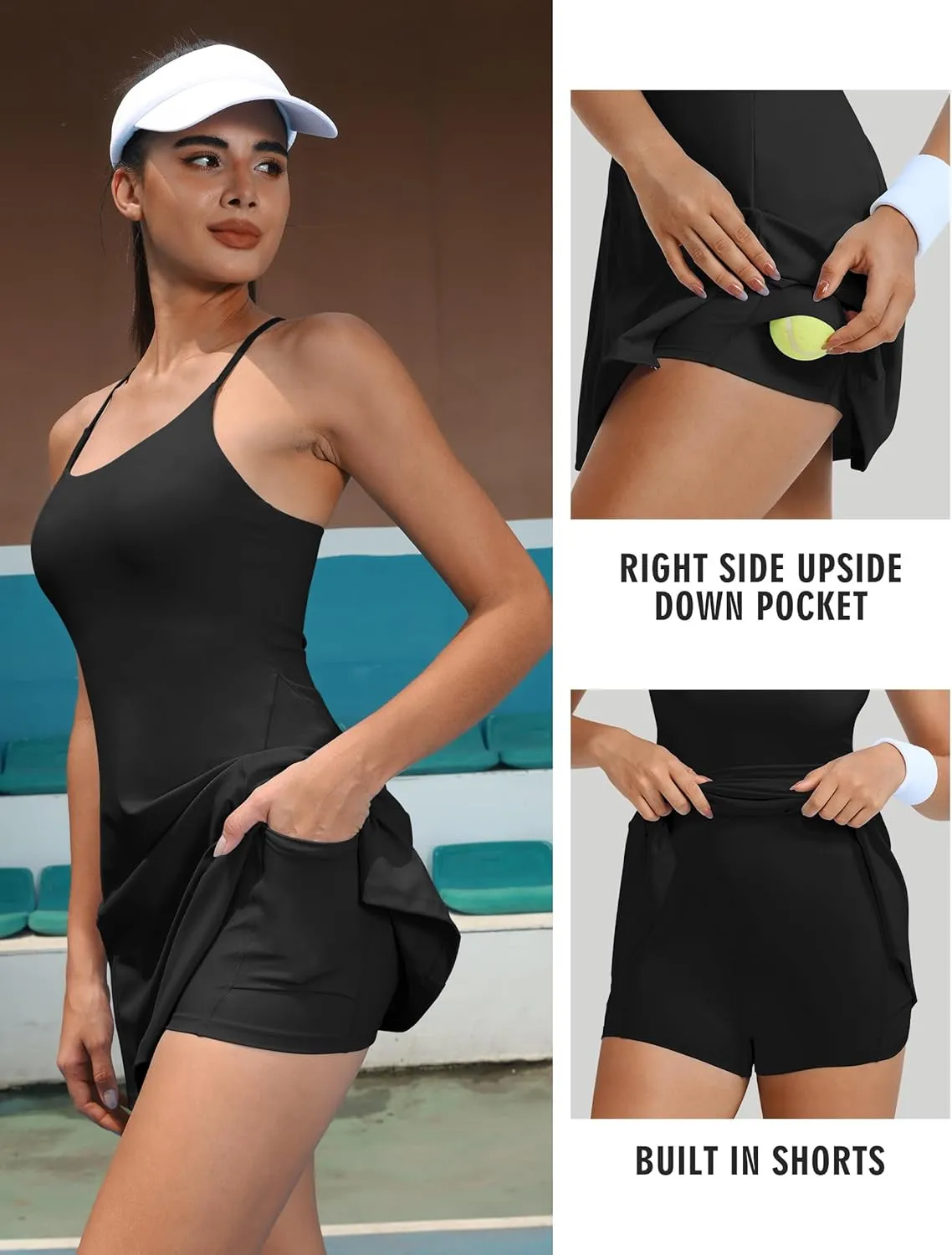 TQD Tennis Athletic Dress for Women U Neck Golf Dress with Built in Shorts and Bra Racerback Side Slit Workout Active Dresses