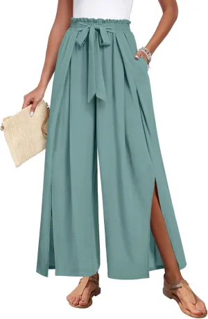 Trendy Casual Flowy high Waisted Women Pants, Comfortable Wide Leg Ladies Slacks, Classy Formal Business Work Trousers