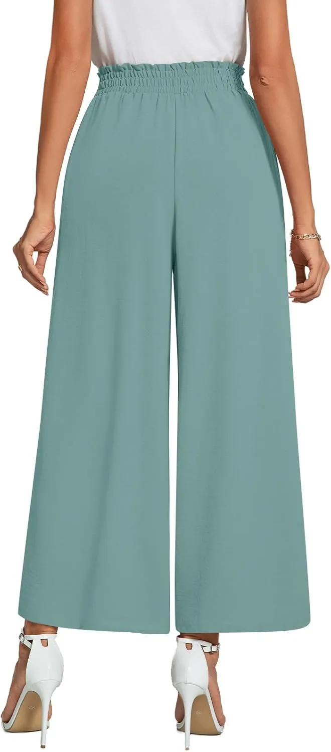 Trendy Casual Flowy high Waisted Women Pants, Comfortable Wide Leg Ladies Slacks, Classy Formal Business Work Trousers