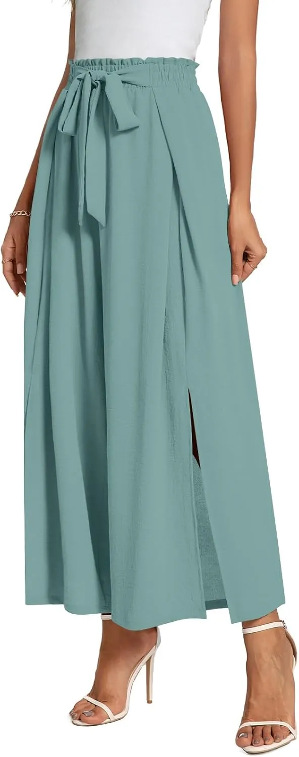 Trendy Casual Flowy high Waisted Women Pants, Comfortable Wide Leg Ladies Slacks, Classy Formal Business Work Trousers