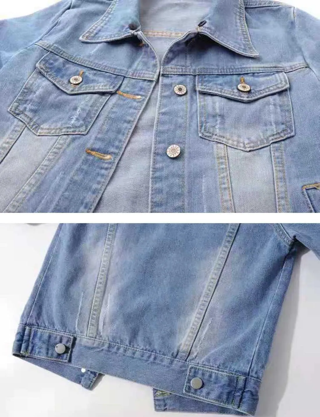 Womens Cropped Denim Jacket  3/4 Sleeve Button Down Jean Jacket with Lapel, Casual Lightweight Trucker Style Coat