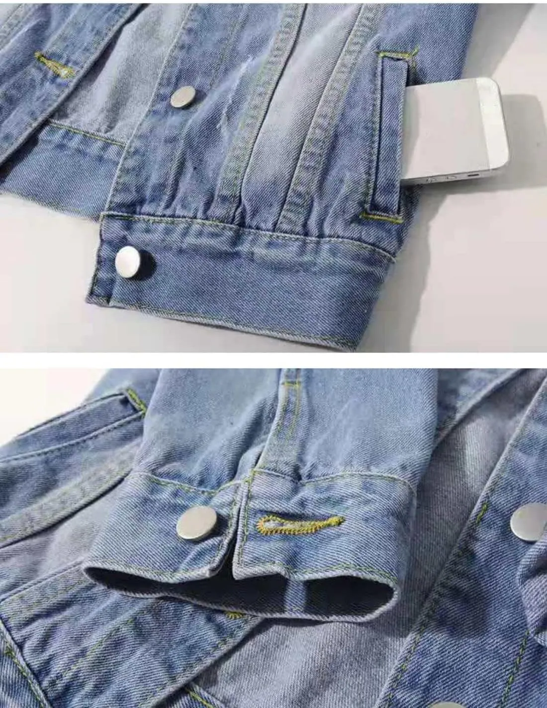 Womens Cropped Denim Jacket  3/4 Sleeve Button Down Jean Jacket with Lapel, Casual Lightweight Trucker Style Coat